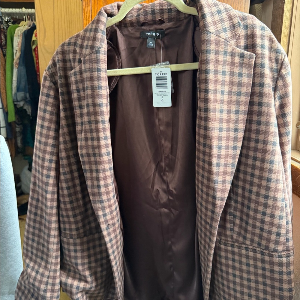 Torrid Brown Plaid Blazer